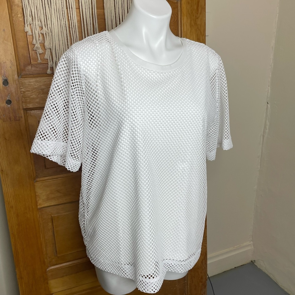 Banana Republic White Mesh Layered Short Sleeve Crewneck Blouse - Picture 9 of 16